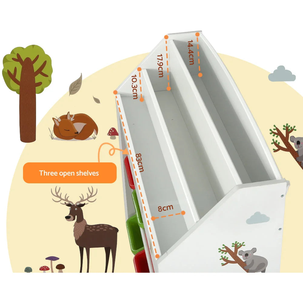 Kids Bookshelf 3 Tiers Storage Bookcase Toy Box Organizer