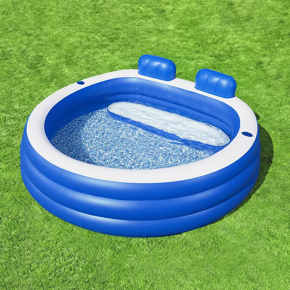 Kids Inflatable Pool Above Ground with Bench Seat Cup
