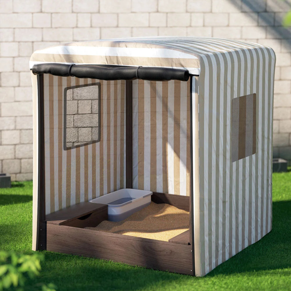 Kids Sandpit Wooden Sandbox Sand Pit with Canopy Window