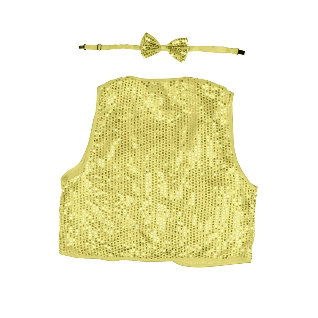 Kids Sequin Vest Bow Tie Set Costume 80s Party Dress Up