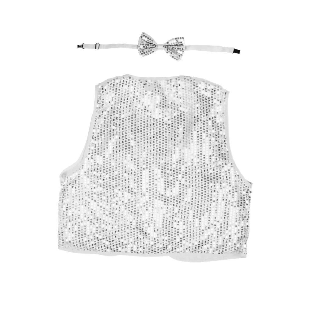 Kids Sequin Vest Bow Tie Set Costume 80s Party Dress Up
