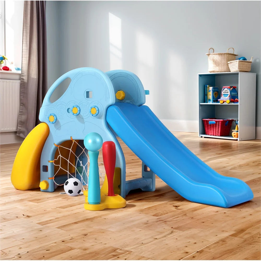 Kids Slide Set with Baseball Bat and Basketball Hoop