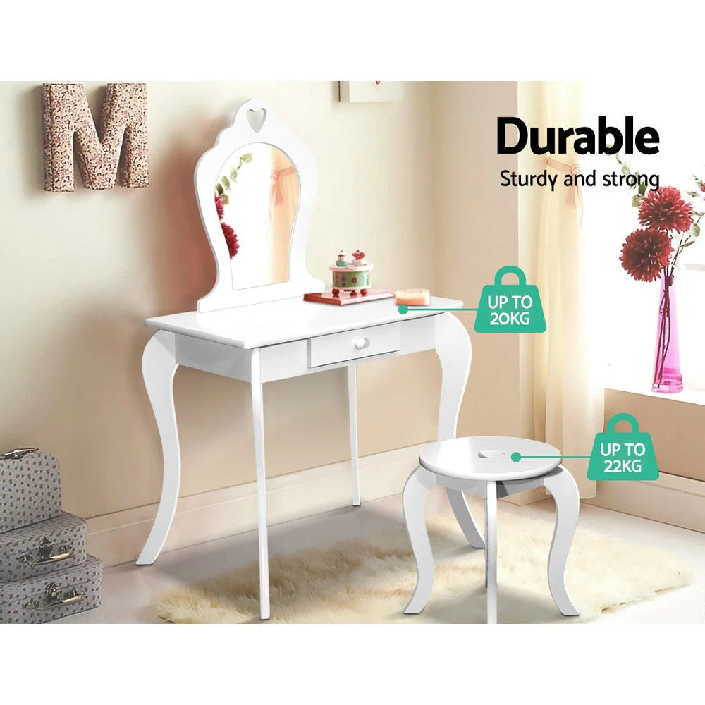 Kids Vanity Dressing Table Stool Set Mirror Princess Makeup