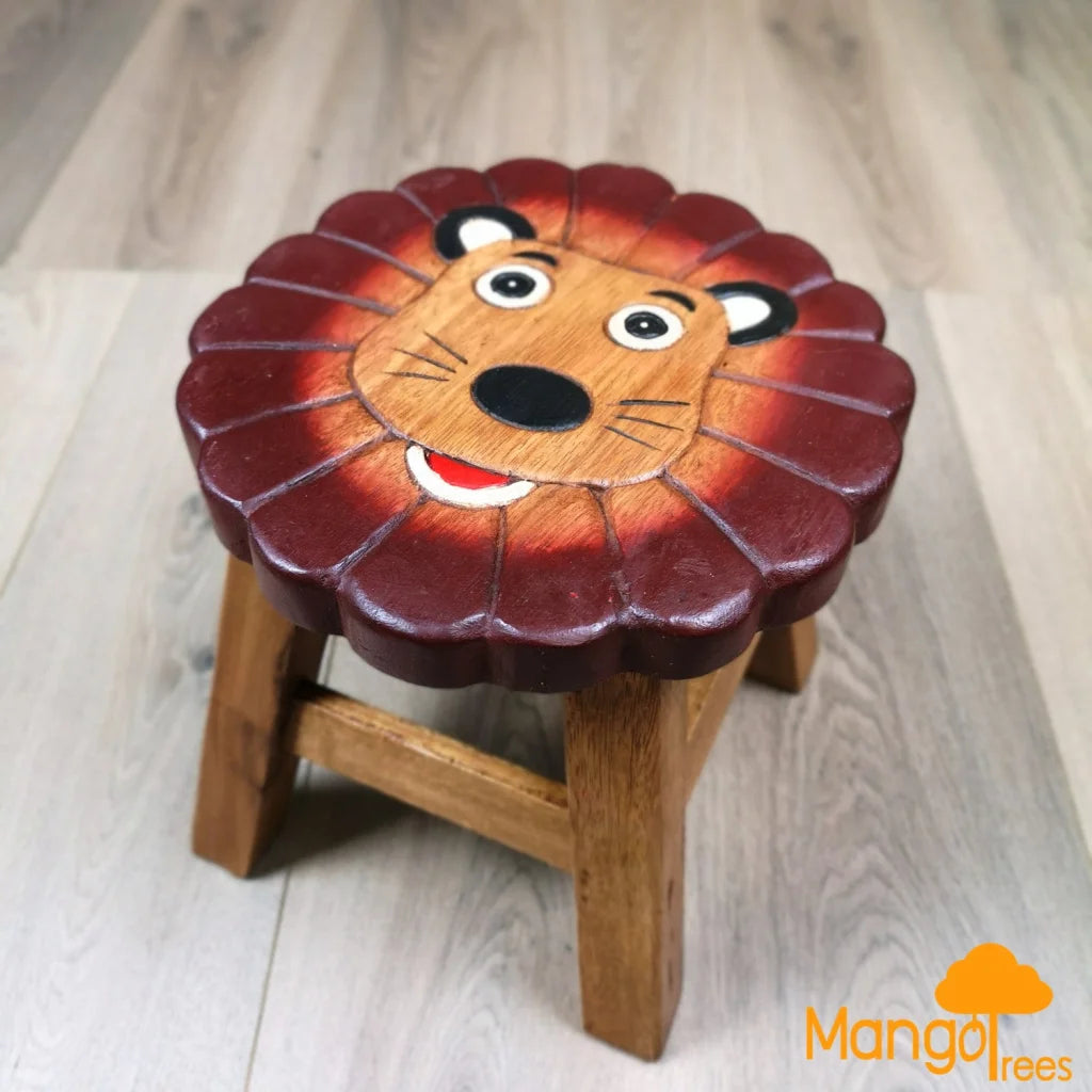 Kids Wooden Stool Lion - Furniture > Bar Stools & Chairs >