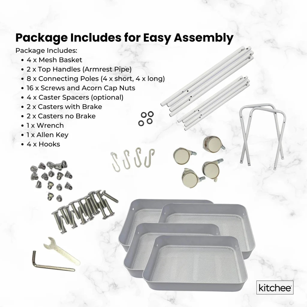 Kitchee 4-Tier Kitchen Storage Cart Trolley with Wheels