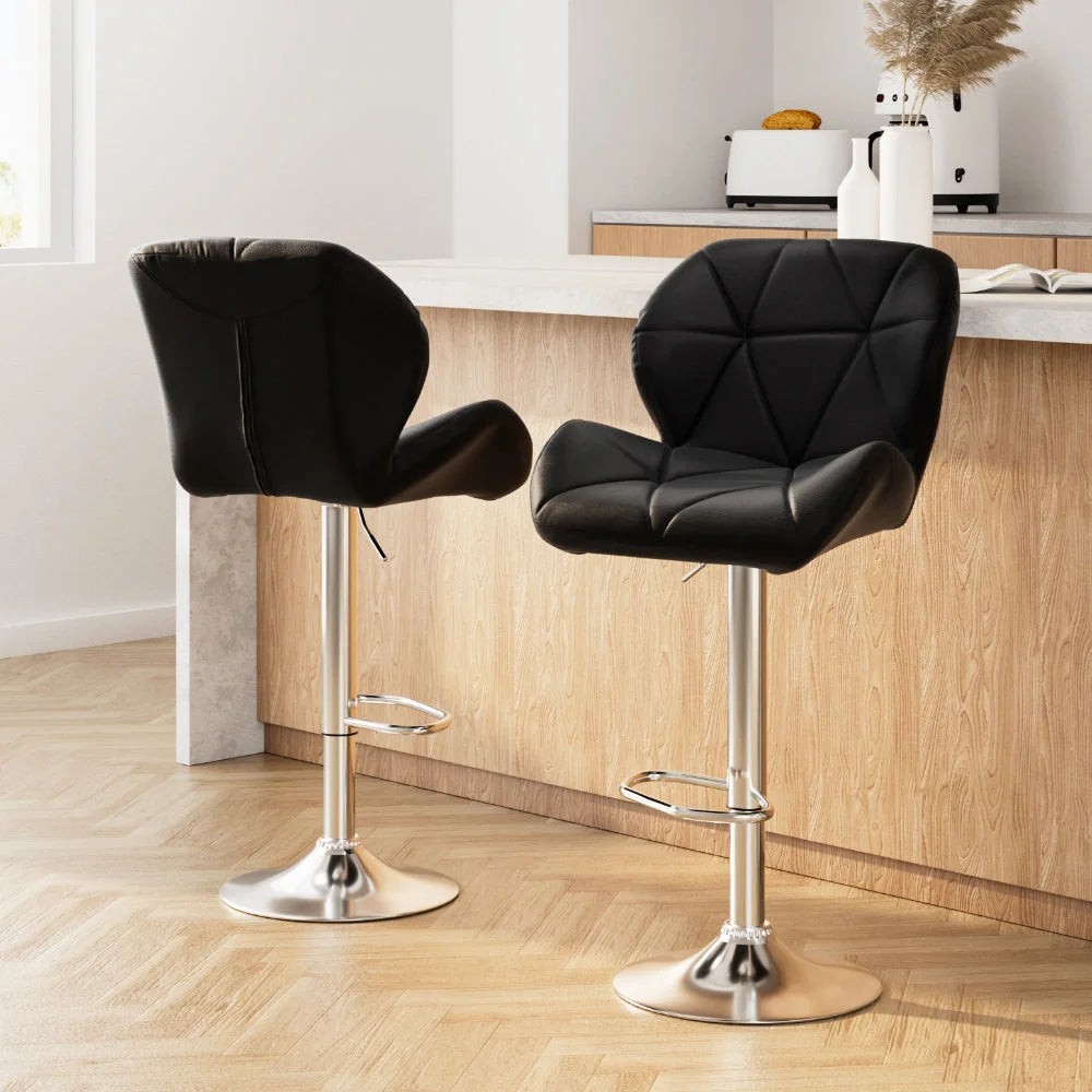 Kitchen Bar Stools Set of 2 - Black and Chrome - Bar Stools