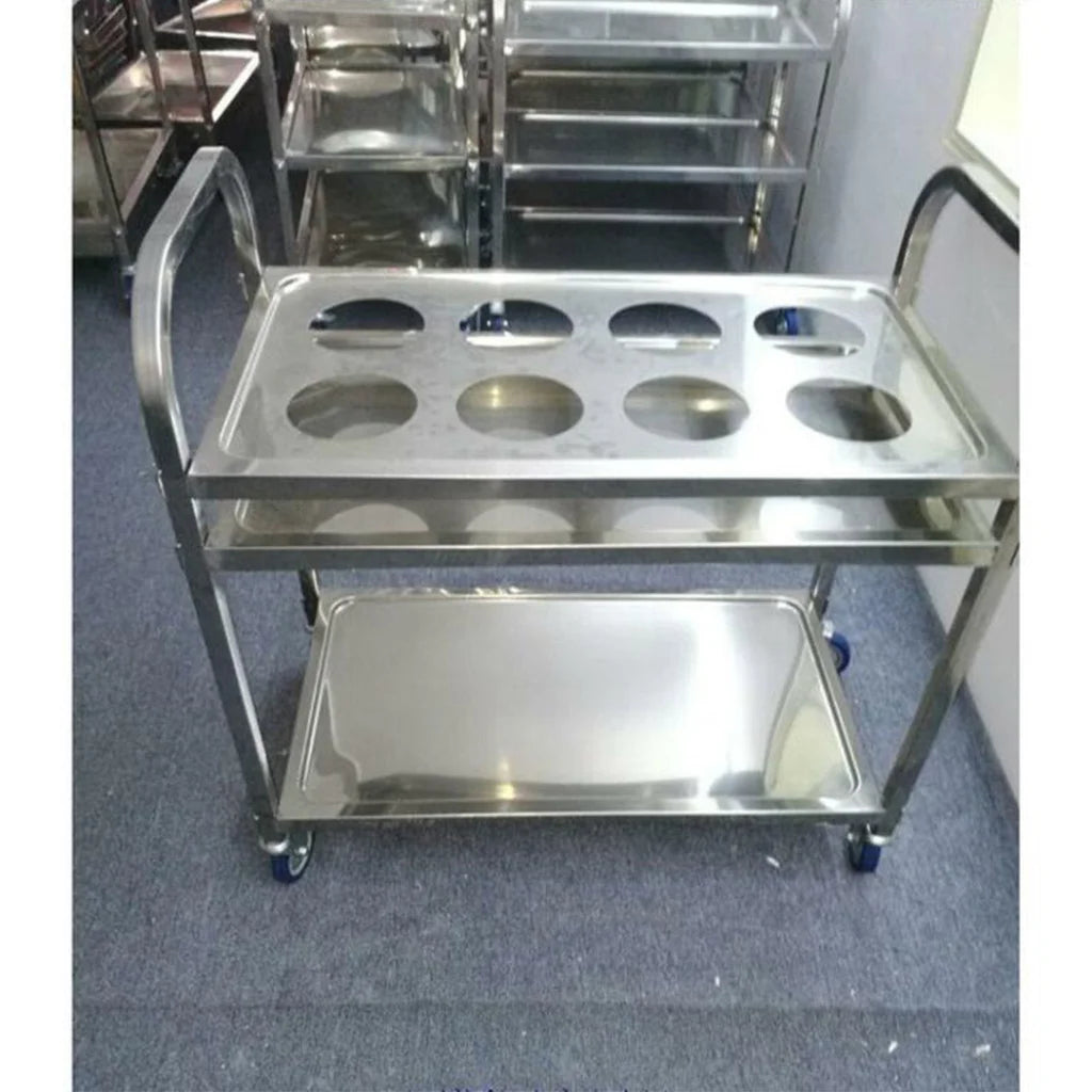 Kitchen Seasoning Cart Premium 2 Tier Stainless Steel 8 Compartment Service Trolley Condiment Holder Spice Bowl