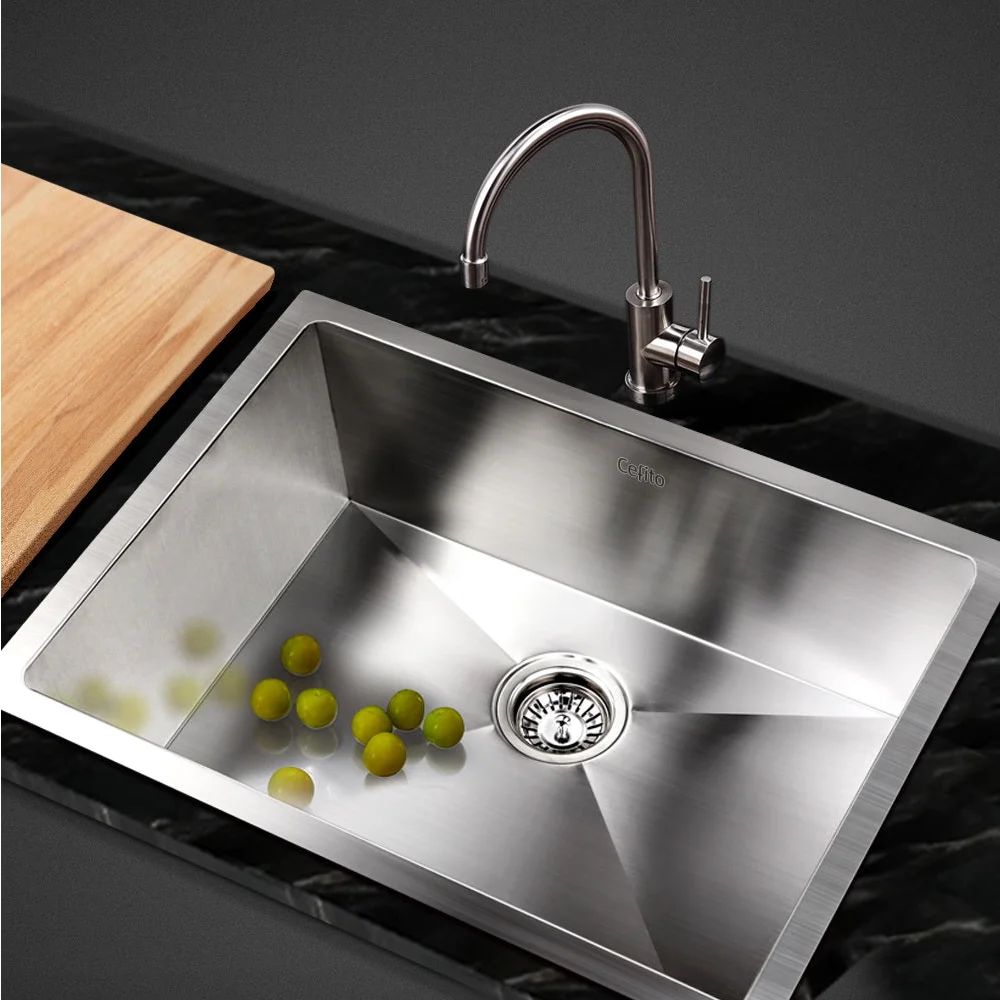 Kitchen sink stainless with material finish and practical fittings