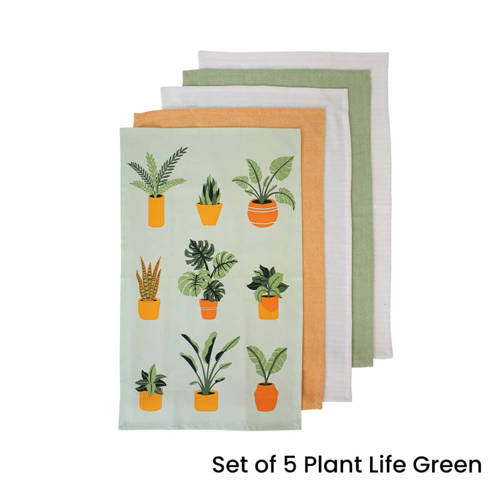 Kitchen Tea Towels Set of 5 Ladelle Plant Life Cotton 50x70
