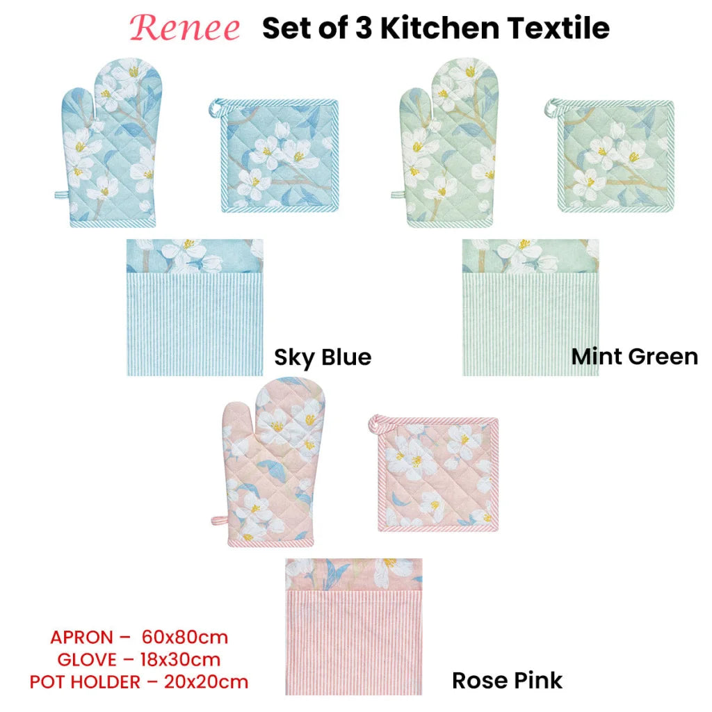 Kitchen Textile Set of 3 Renee Cotton Cover - Sky Blue