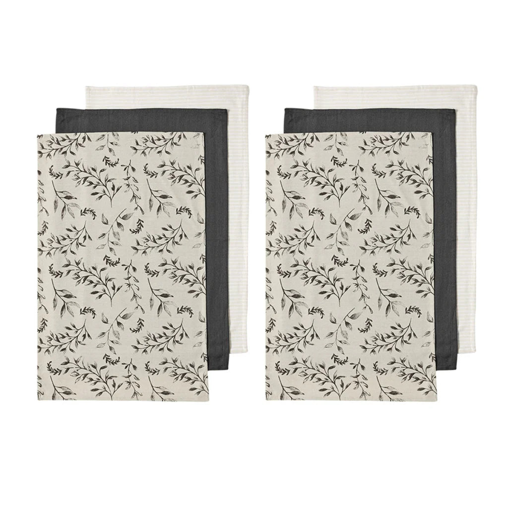 Kitchen Towels Ladelle Grown Ivy Set of 6 Cotton - Charcoal