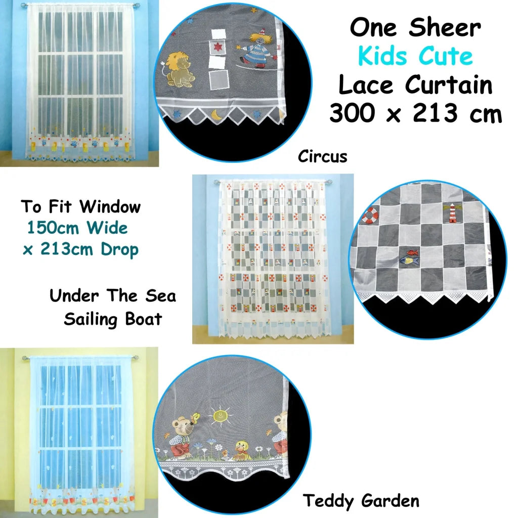 Lace Curtain Kids CuteSheer Under The Sea Sailing Boat