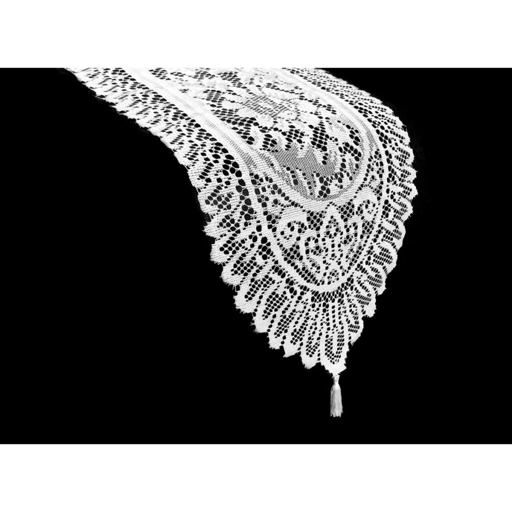 Lace Table Runner Logan White with Tassel 33 x 180 cm