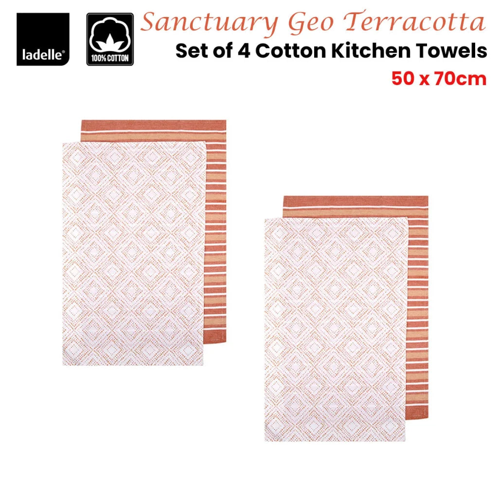 Ladelle Sanctuary Geo Terracotta Set of 4 Cotton Kitchen