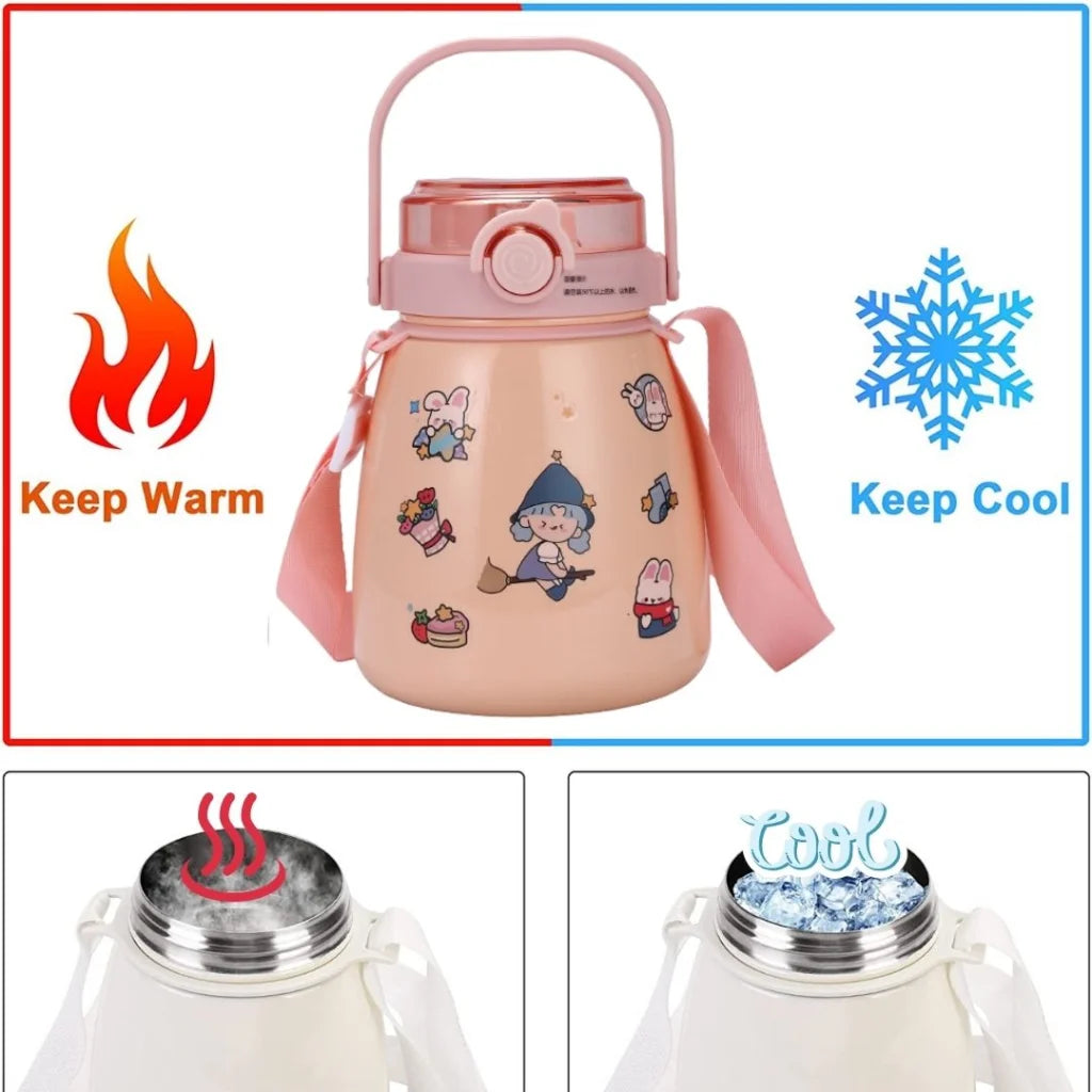Large 1000ml Stainless Steel Water Bottle with Straw & Free