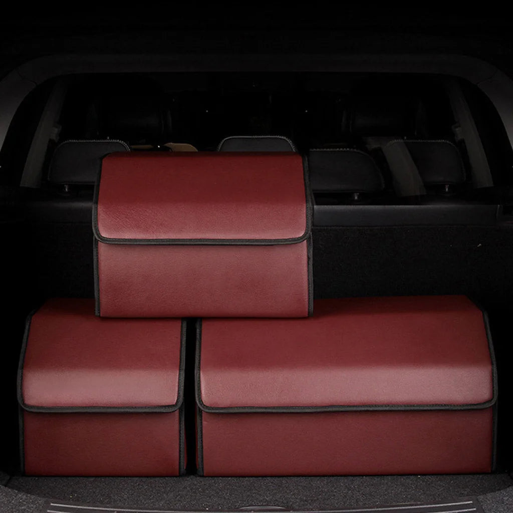 Leather Car Boot Trunk Cargo Organizer 2X Collapsible Foldable Storage Box Red Medium