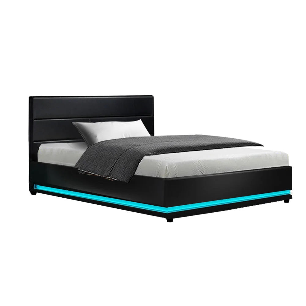 LED Bed Frame RGB King Single Size Gas Lift Base Storage