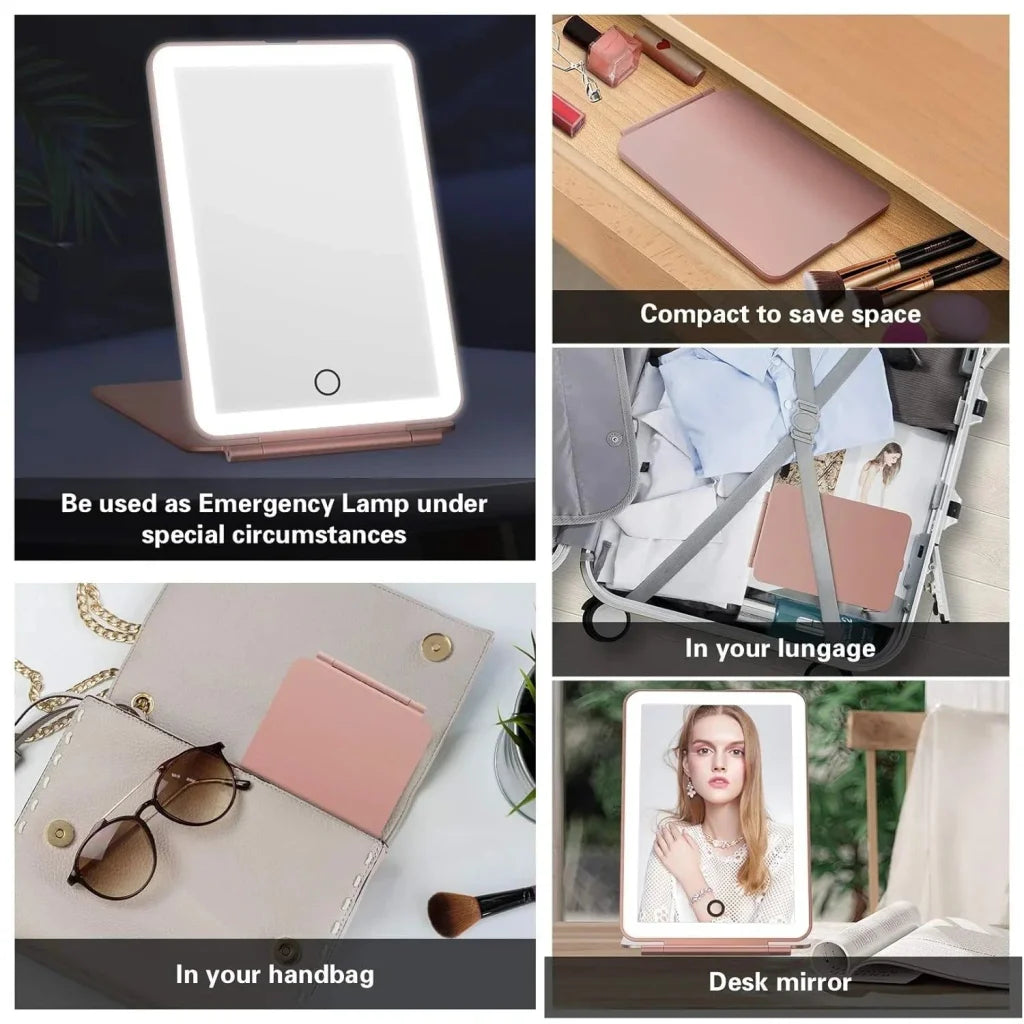 LED Travel Makeup Mirror 3 Light Modes USB - Home & Garden