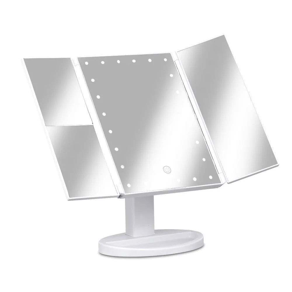 Mirror with led tri fold makeup