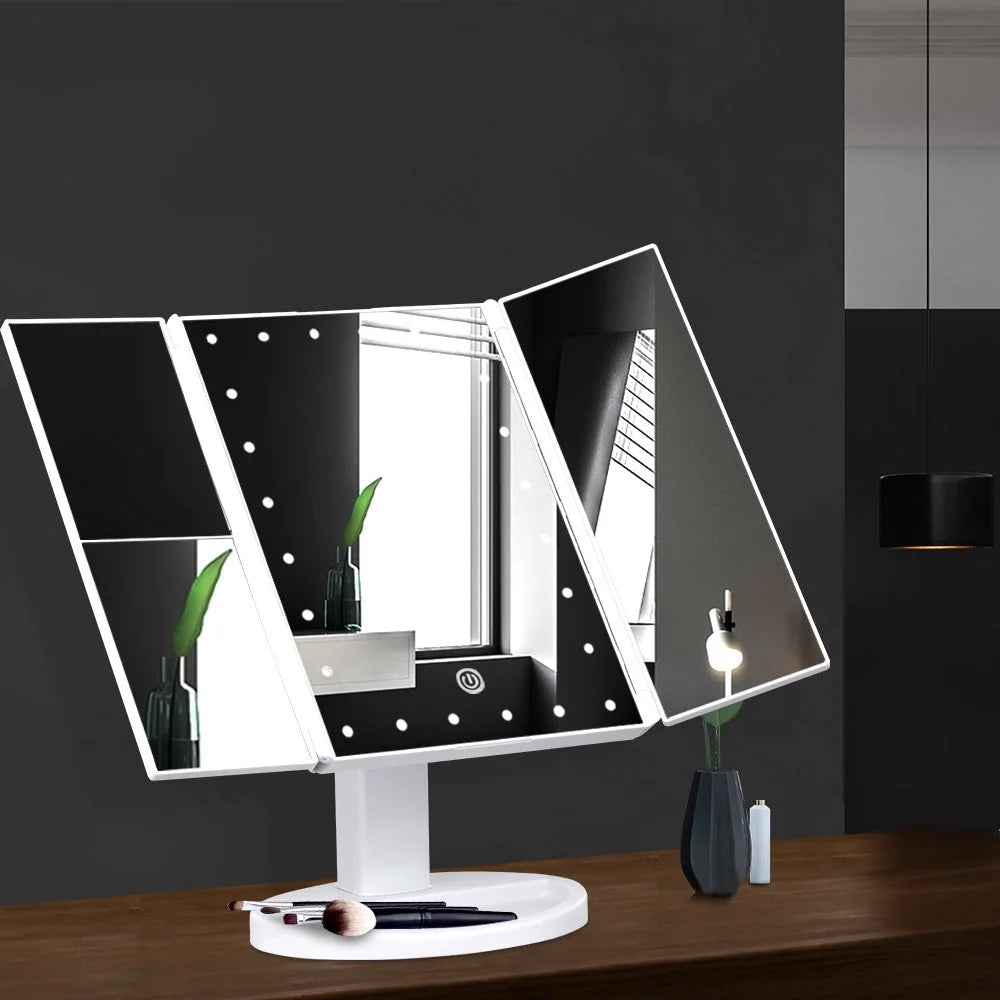 LED Tri-Fold Makeup Mirror - Bedroom