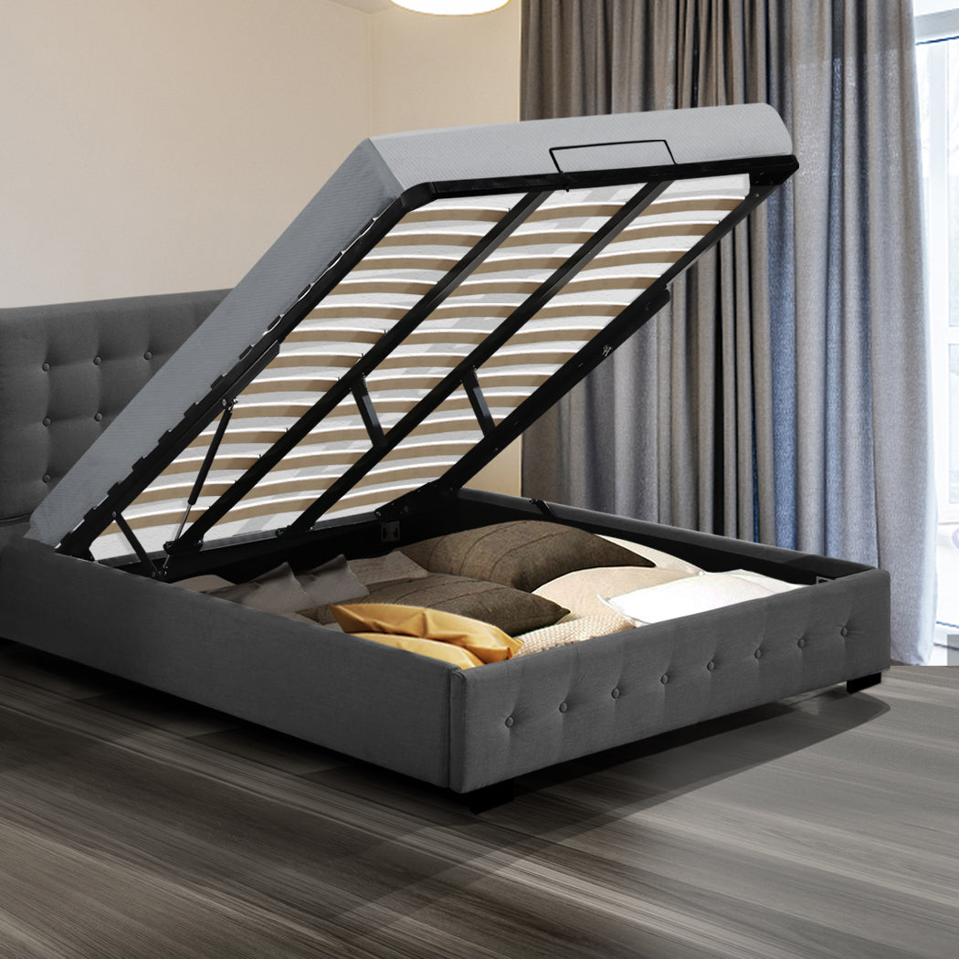 Levede Fabric Bed Frame King Tufted Dark Grey