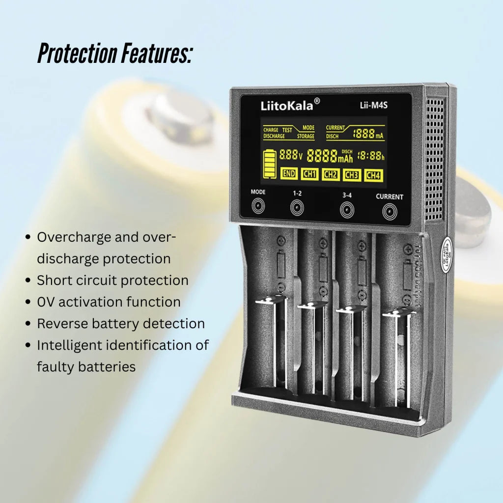 LiitoKala Lii-M4S Battery Charger LCD 4-Slot USB Li-ion