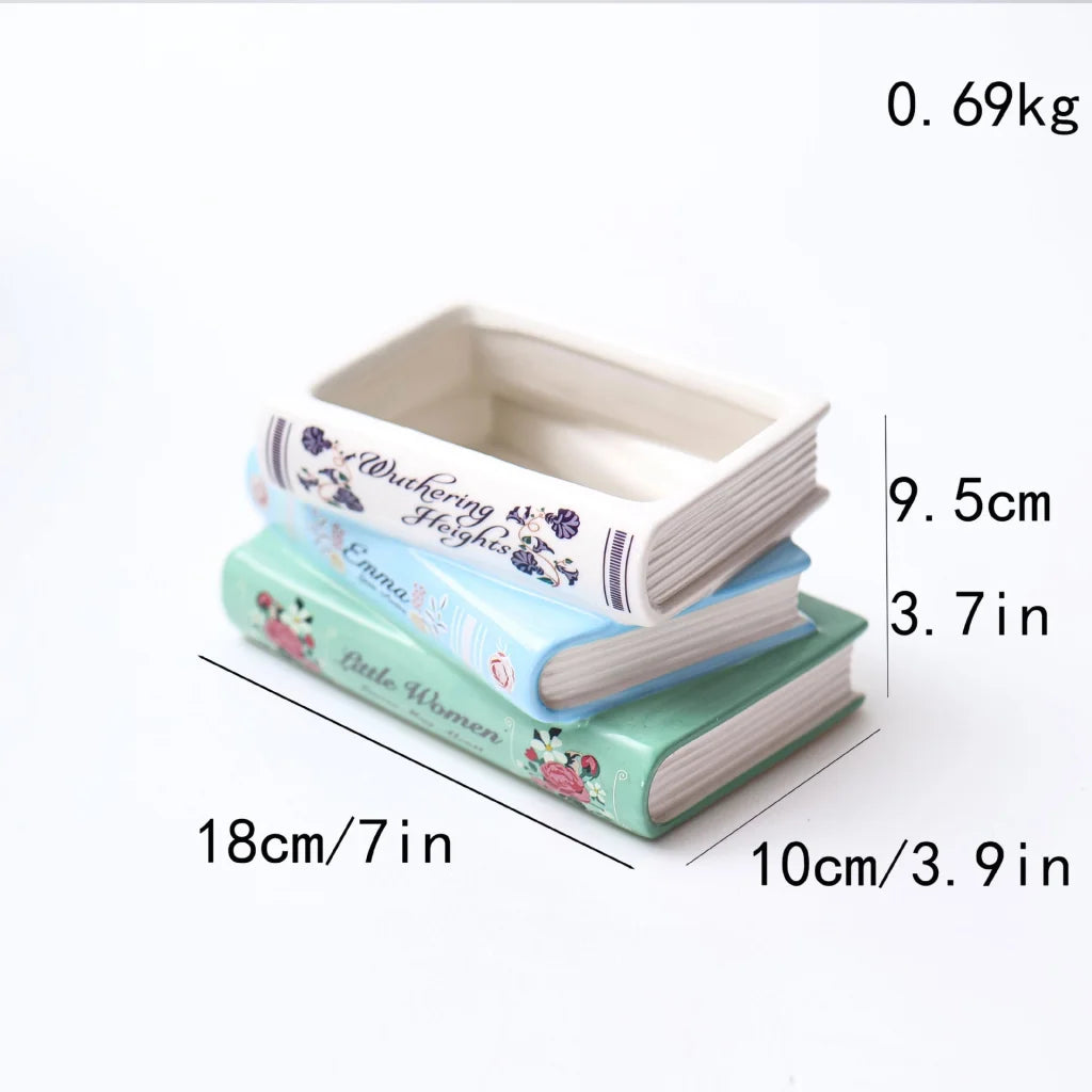 Literary Book Vase - Creative Ceramic Planter & Desk