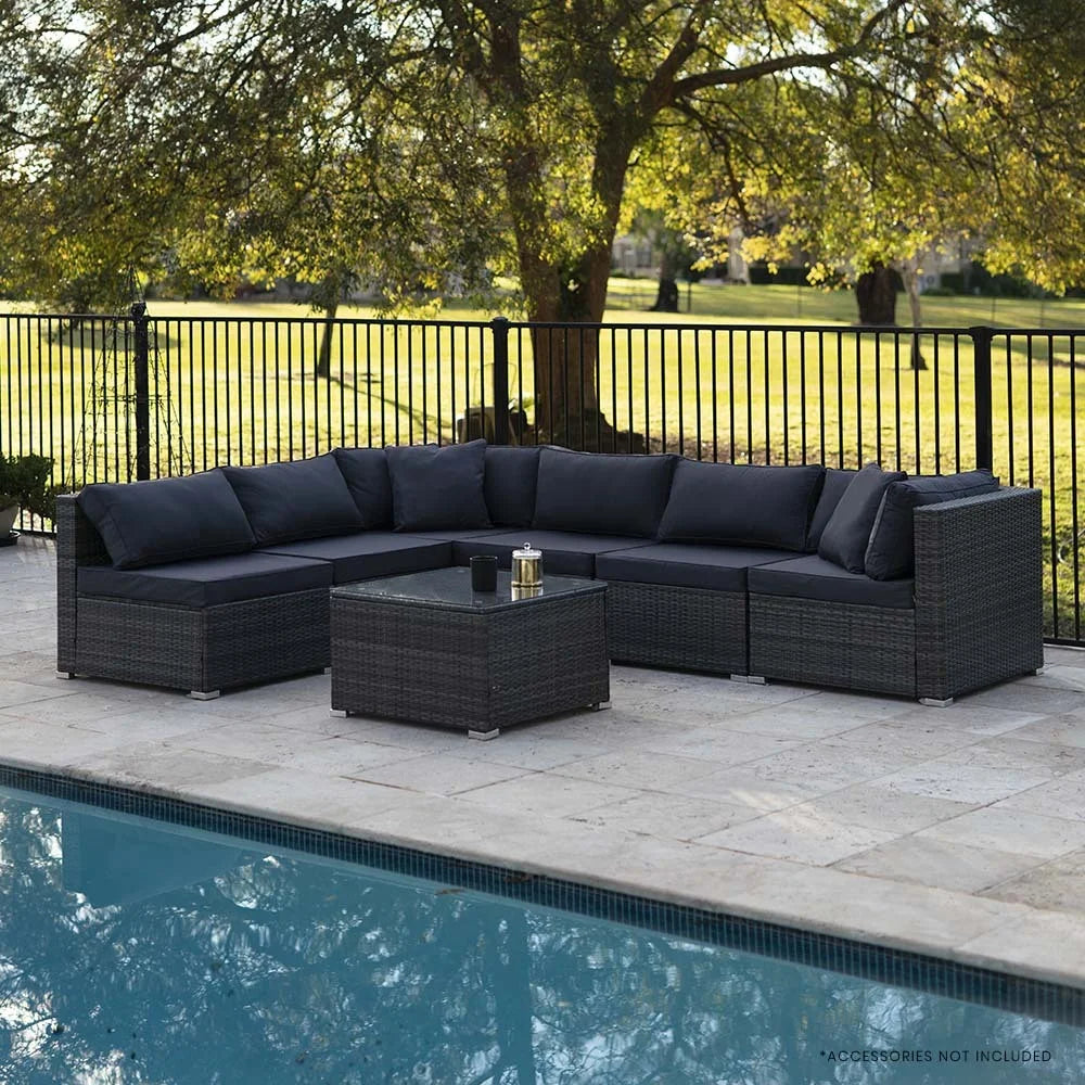 LONDON RATTAN 7 Piece 6 Seater Modular Outdoor Lounge