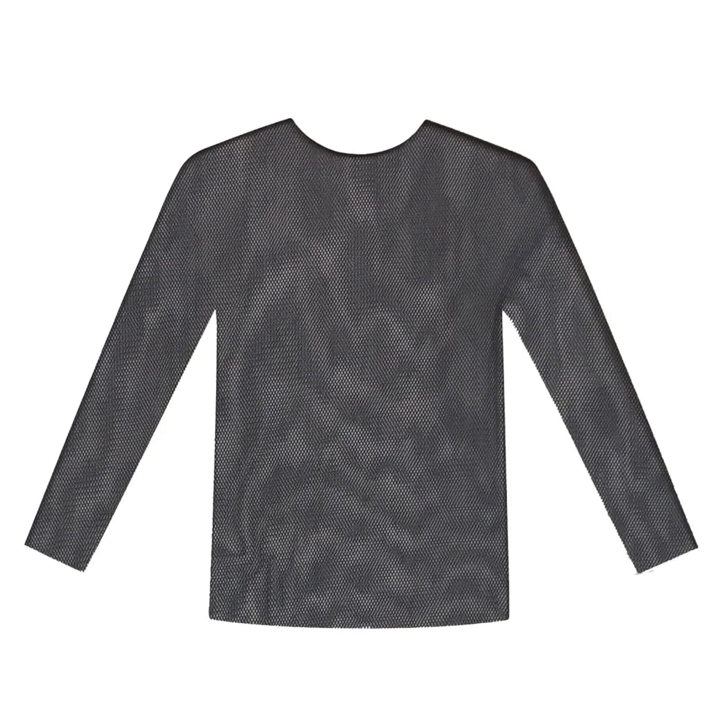 Long Sleeve STRETCH MESH TOP Round Neckline Blouse Shirt