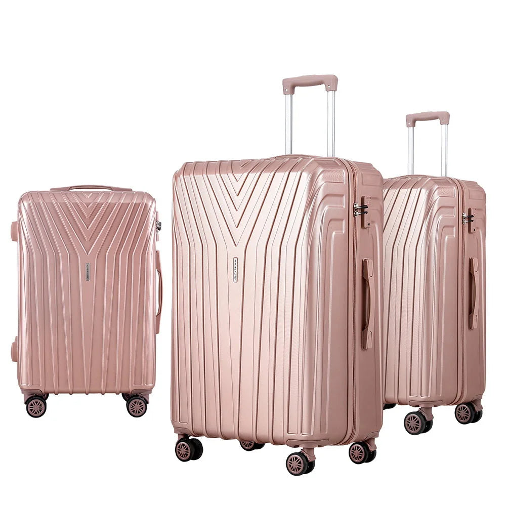 Luggage Trolley Set 3pc Suitcase Travel TSA Hard Case