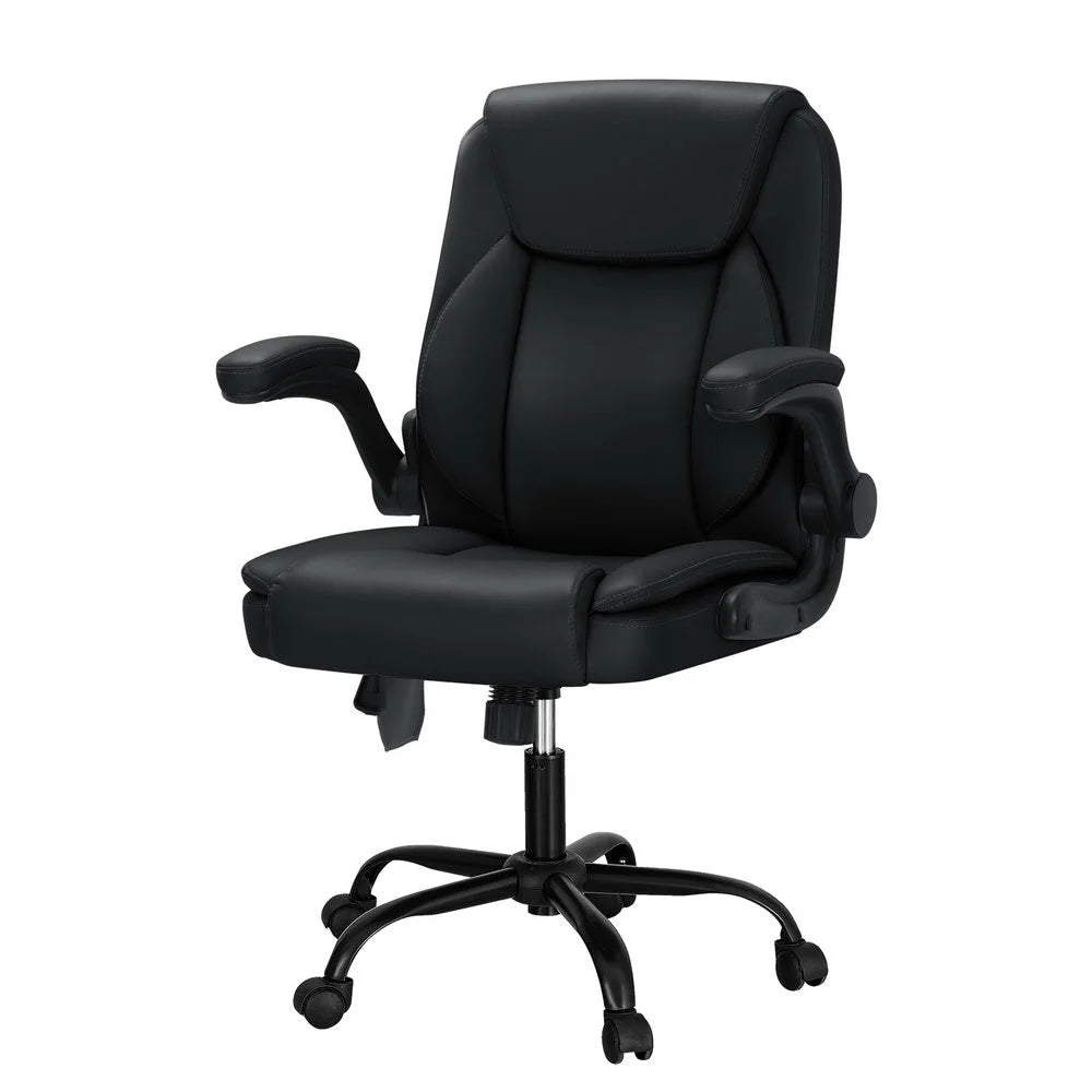 Massage Office Chair 2 Point Leather Mid Back - Black