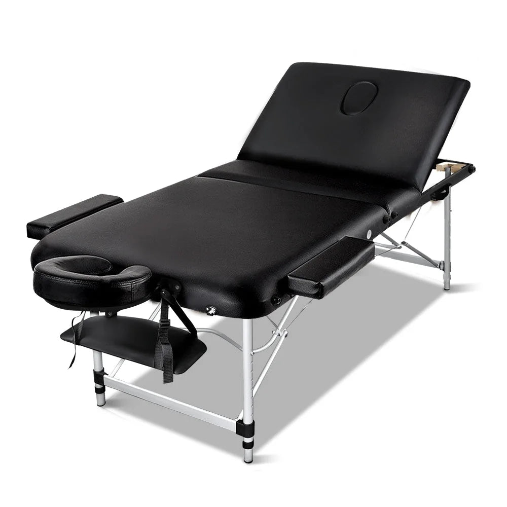 Massage Table 3-Fold Portable Aluminium - Black - Massage