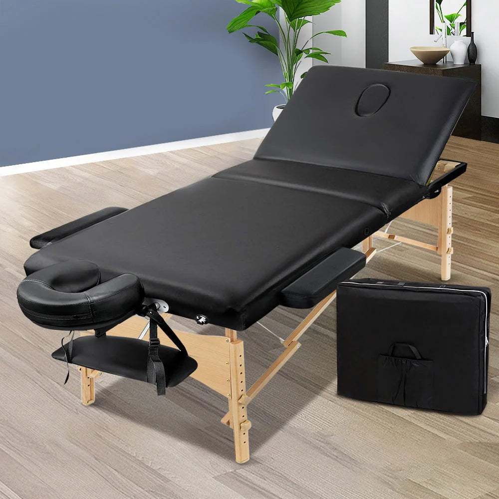 Black wood wooden 3 chair with massage table fold bed