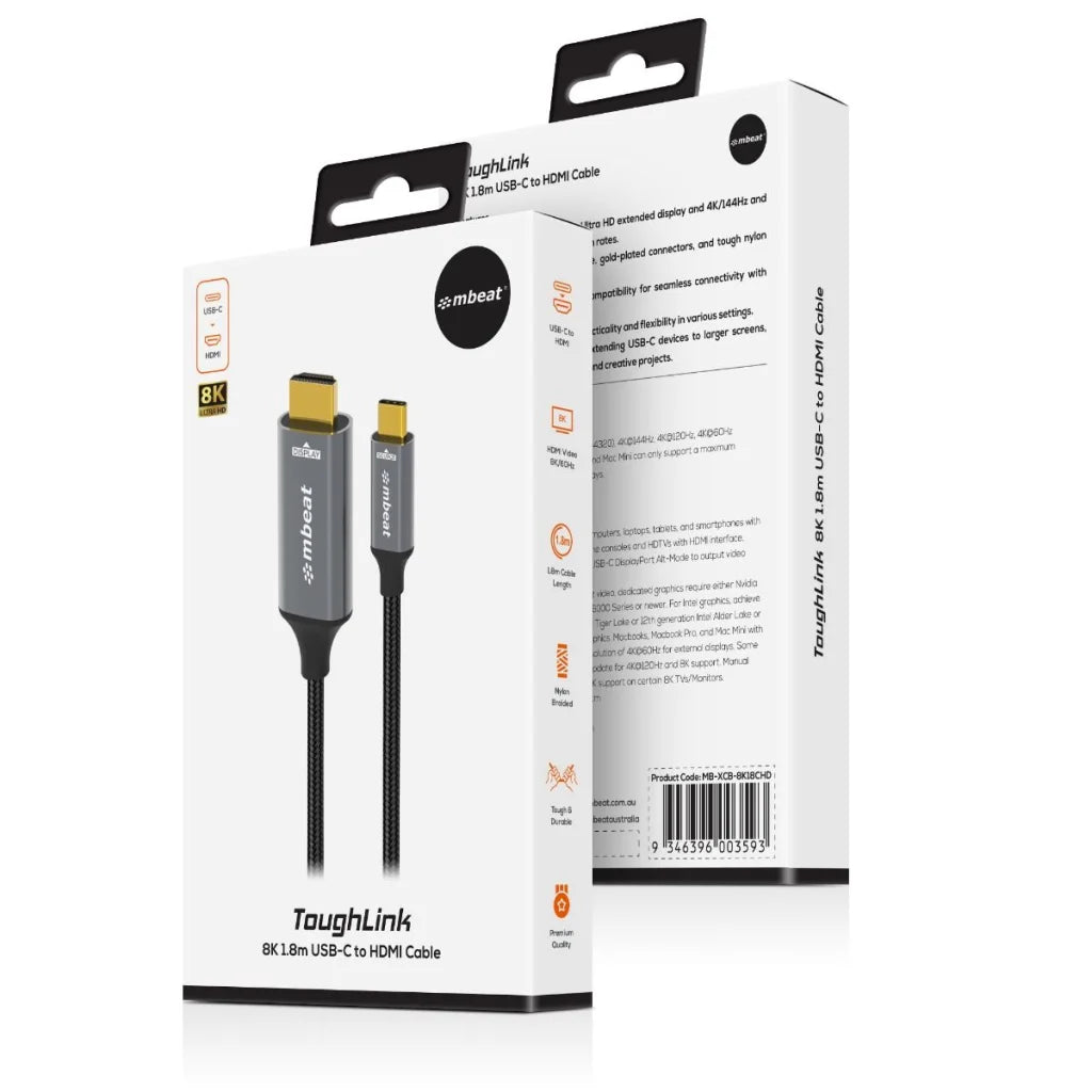 mbeat Tough Link 8K USB-C to HDMI Cable 1.8m - Appliances