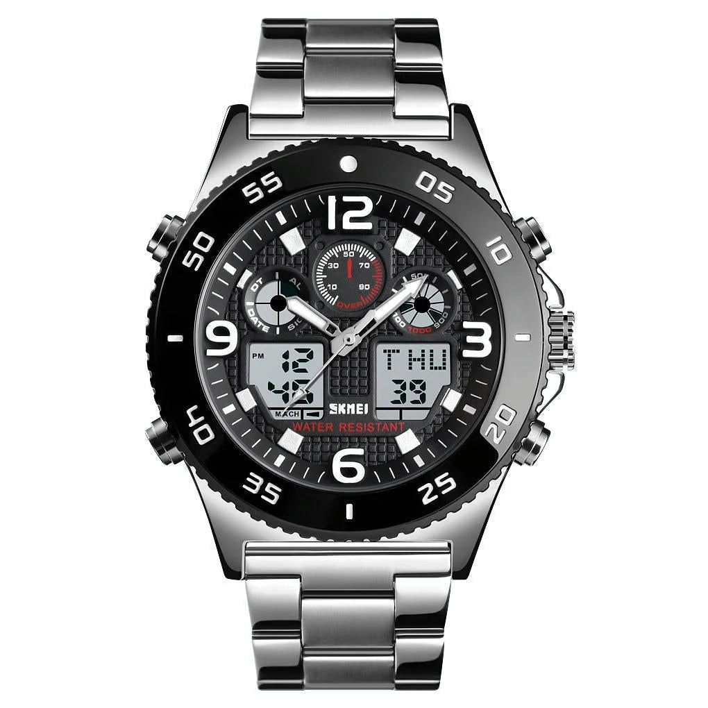 Men Casual Sports Watch with Large Dial and Steel Band