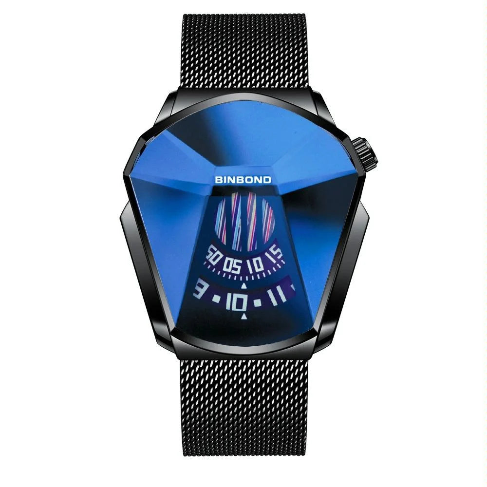 Men Diamond Dial Quartz Watch - Locomotive Concept - White