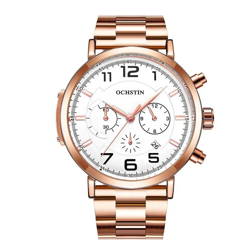 Men Multifunction Steel Quartz Watch with Steel Strap