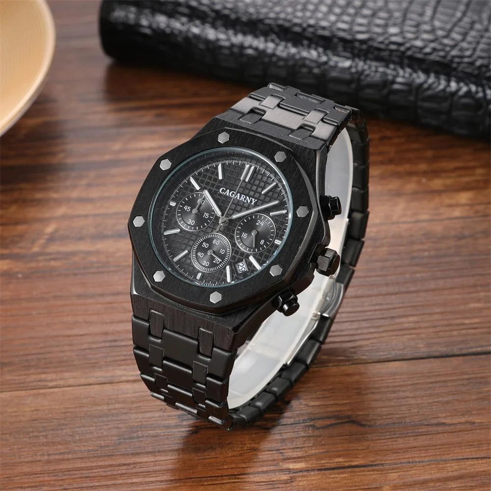 Men Simple Steel Quartz Watch with Band - 6835 - Black