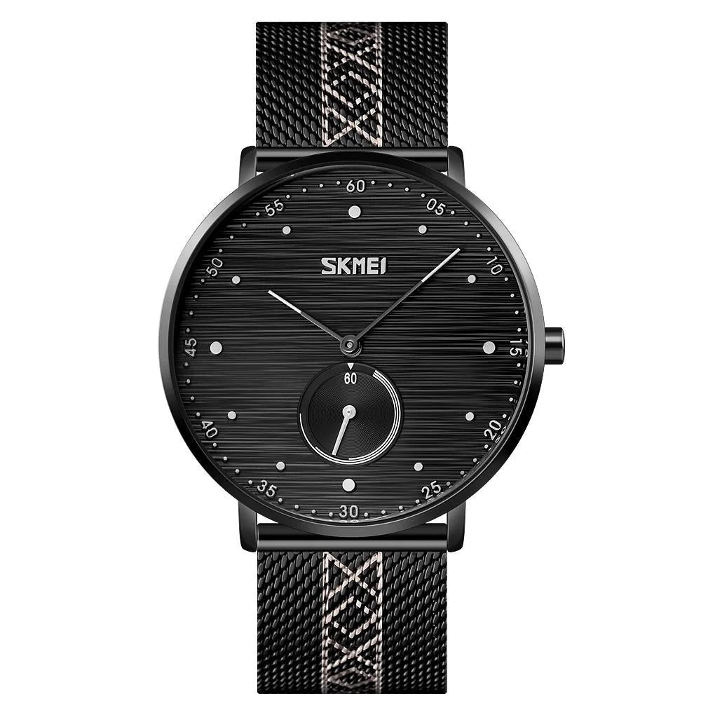 Men Striped Arabic Numeral Mesh Quartz Watch - Horizontal