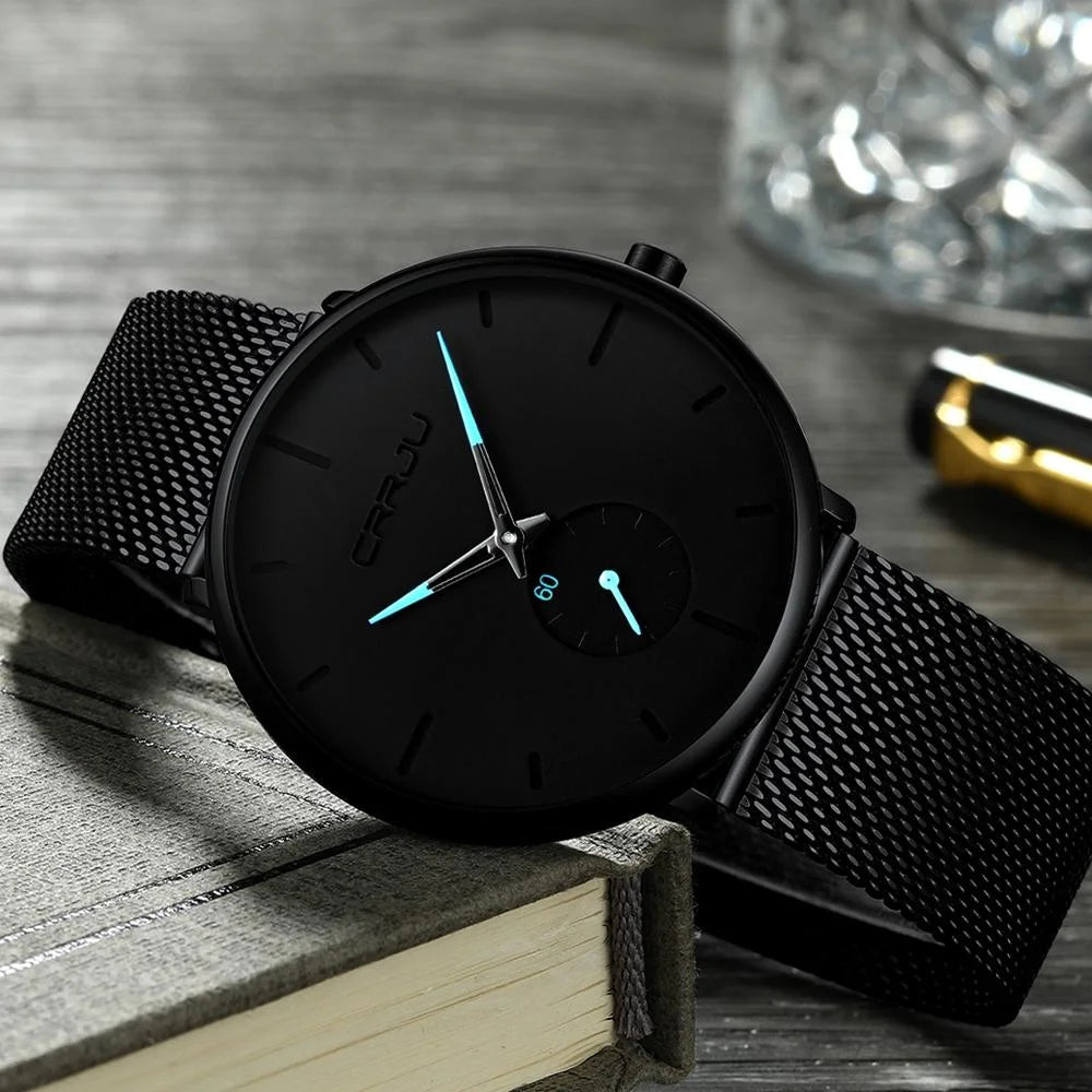 Men Waterproof Quartz Watch with Small Seconds and Mesh