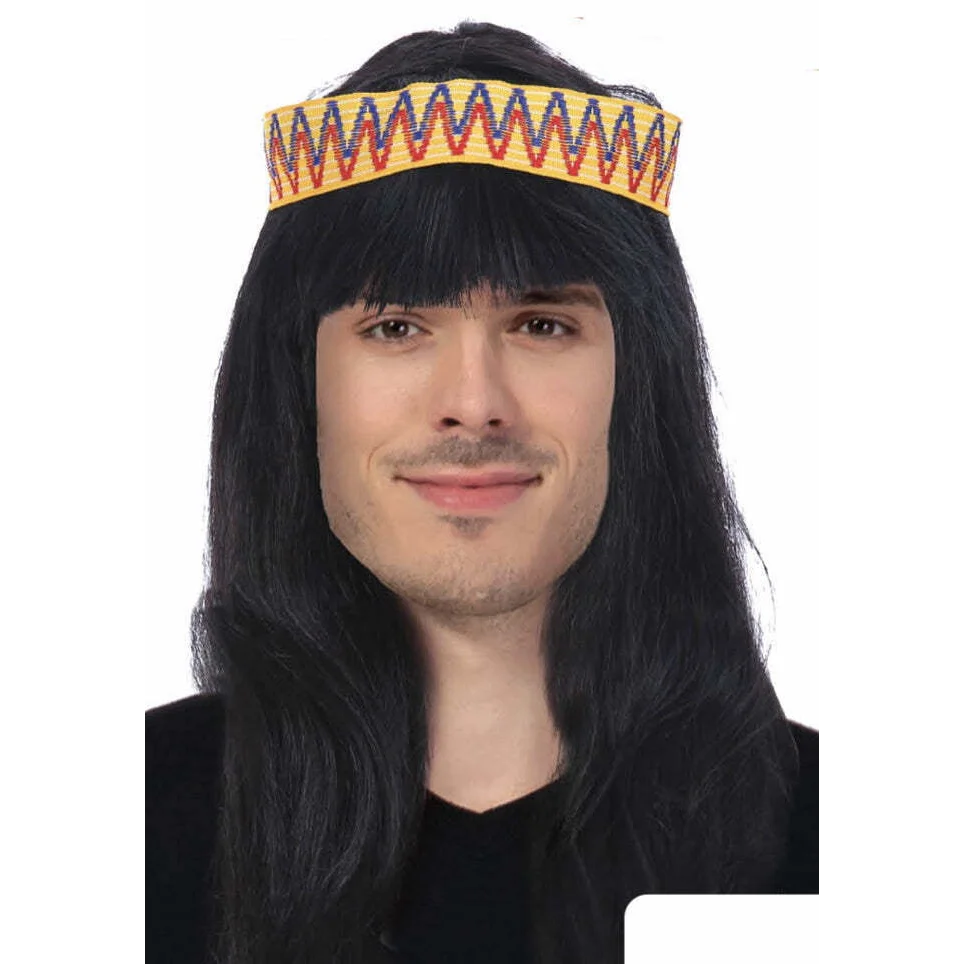 Mens INDIAN WIG Native American Fancy Dress Party Costume