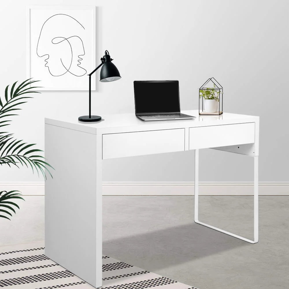 Metal Desk with 2 Drawers White - Office