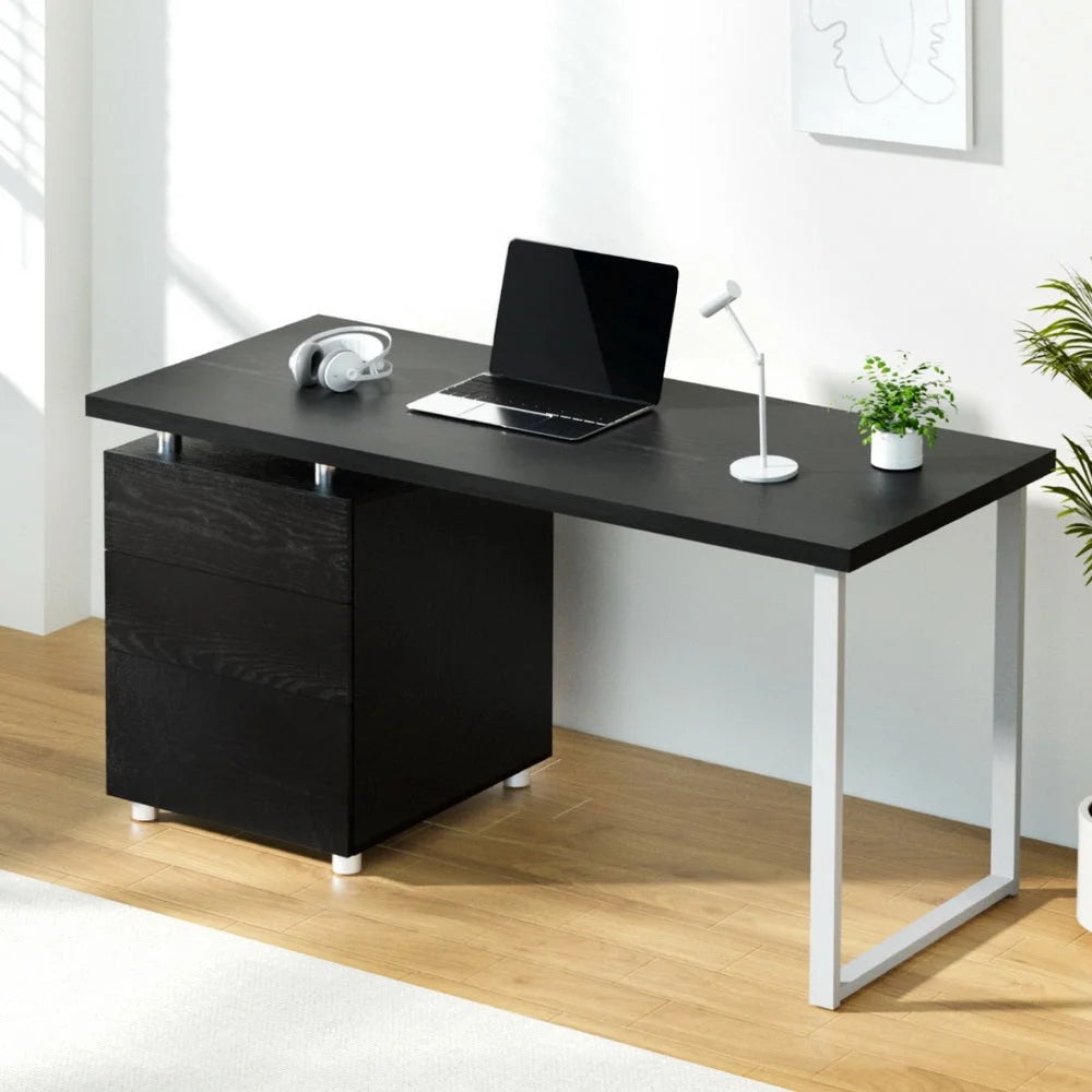 Black metal 3 desk with drawers office study computer