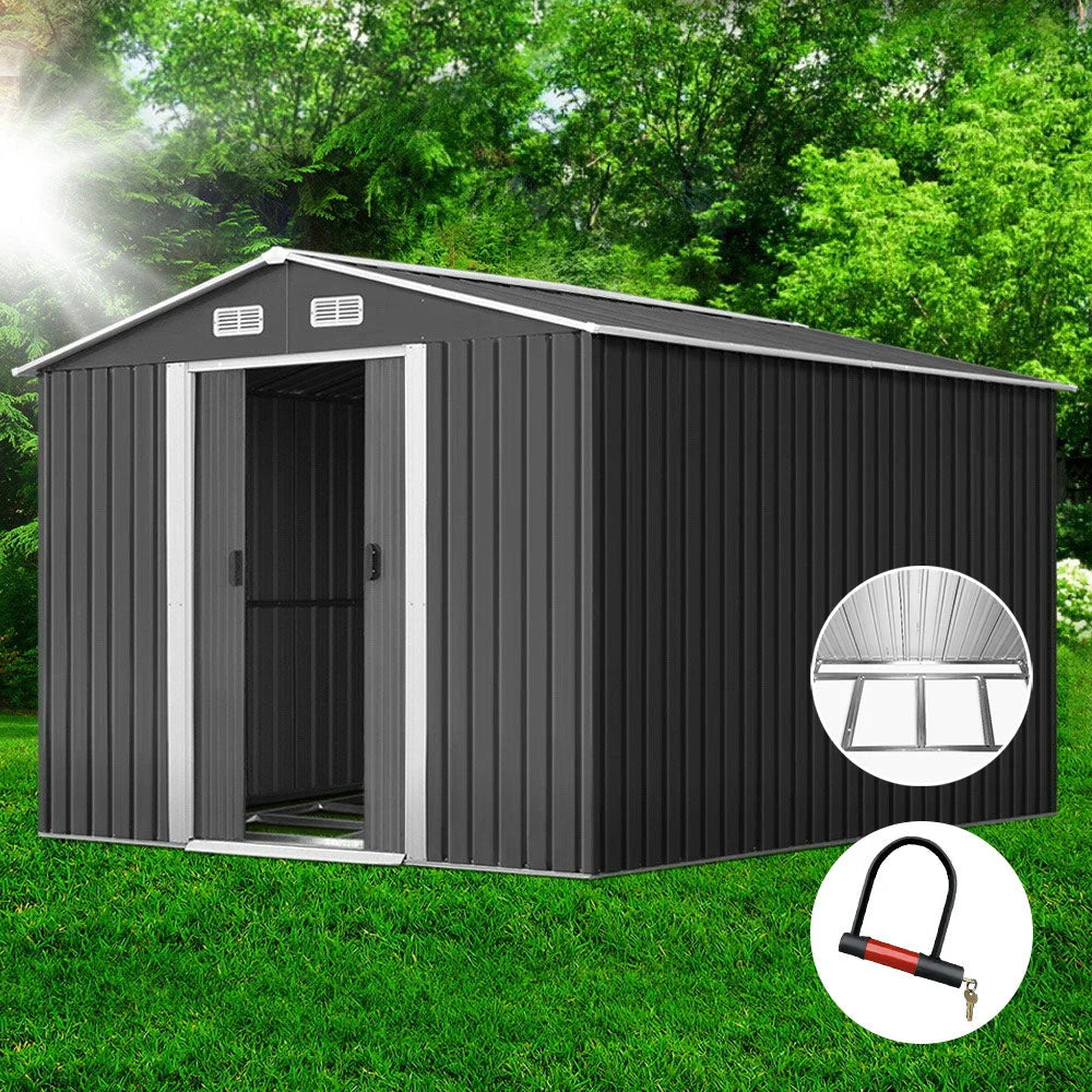 Metal Shed 2.02x3.89m Grey - Garden Furniture