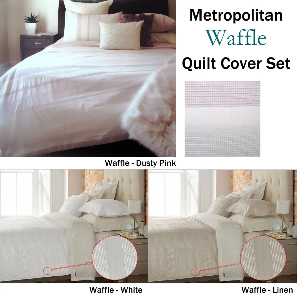Metropolitan Waffle Quilt Cover Set Queen Pink - Home &
