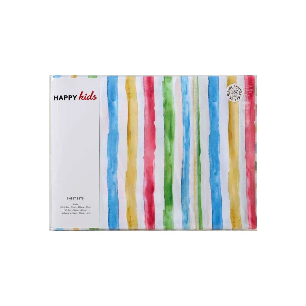 Microfibre Sheet Set Happy Kids Multi Stripes Printed