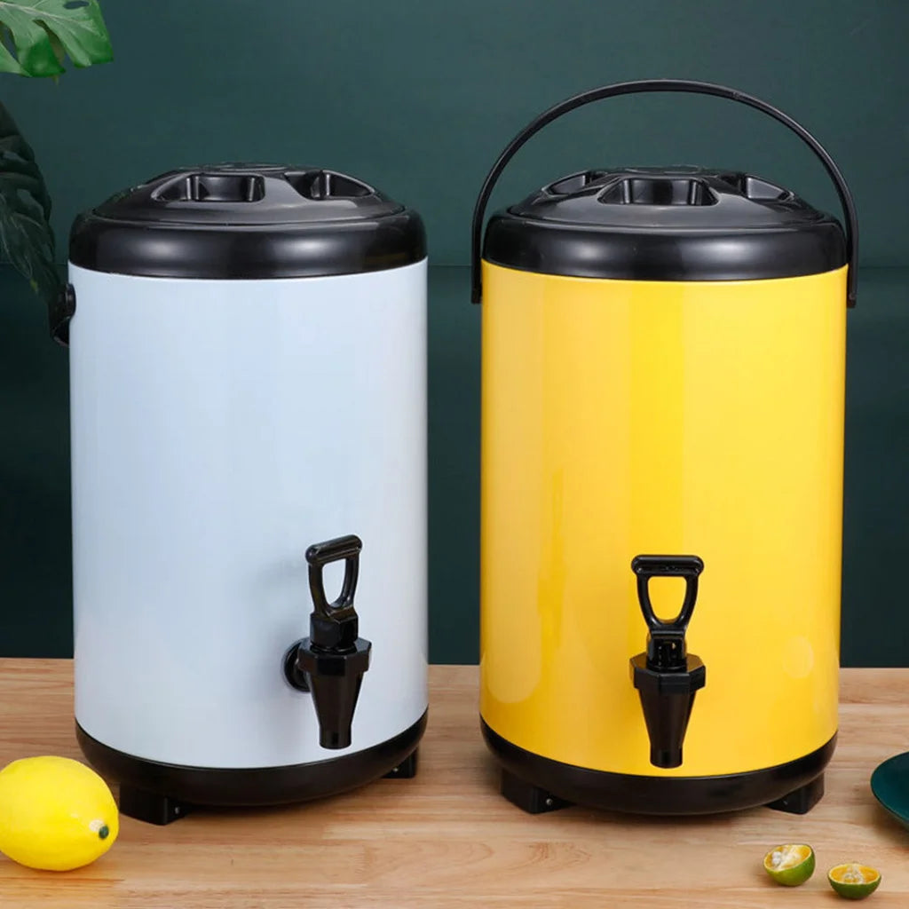 Milk Tea Barrel 10L Premium Stainless Steel Insulated Hot and Cold Beverage Dispenser Container with Faucet - Yellow
