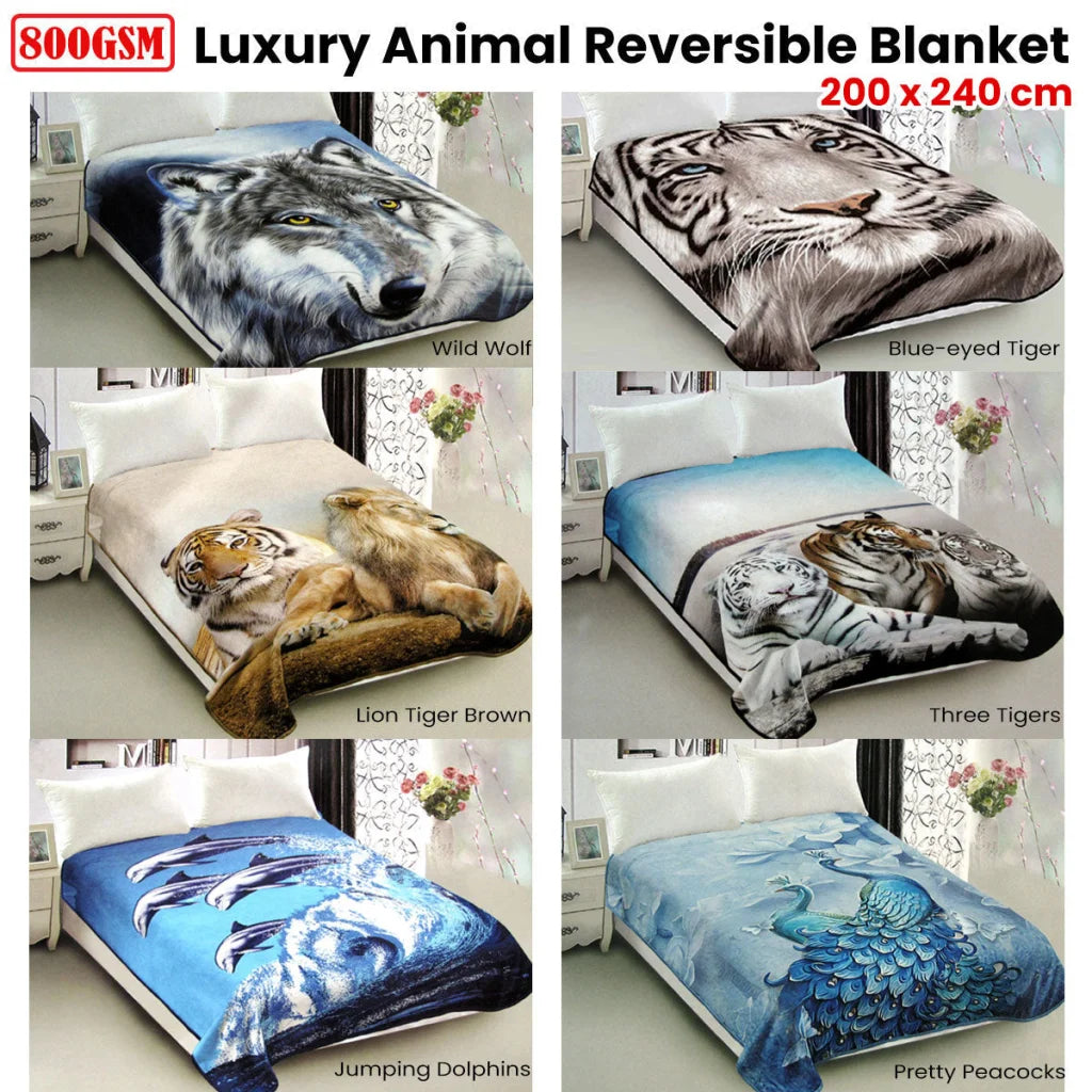 Mink Blanket Luxury Reversible 800GSM Animal Pattern