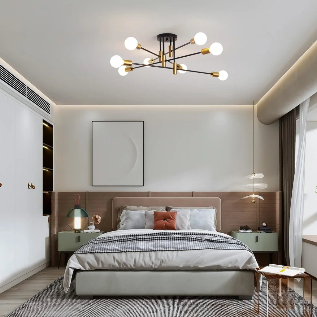 Modern Black Gold Ceiling Light - 8 Lights - Home & Garden
