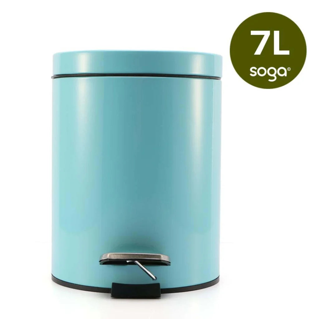 Modern Foot Pedal Trash Bin 7L Waste Kitchen Bathroom Stainless Steel Round - Blue - Premium